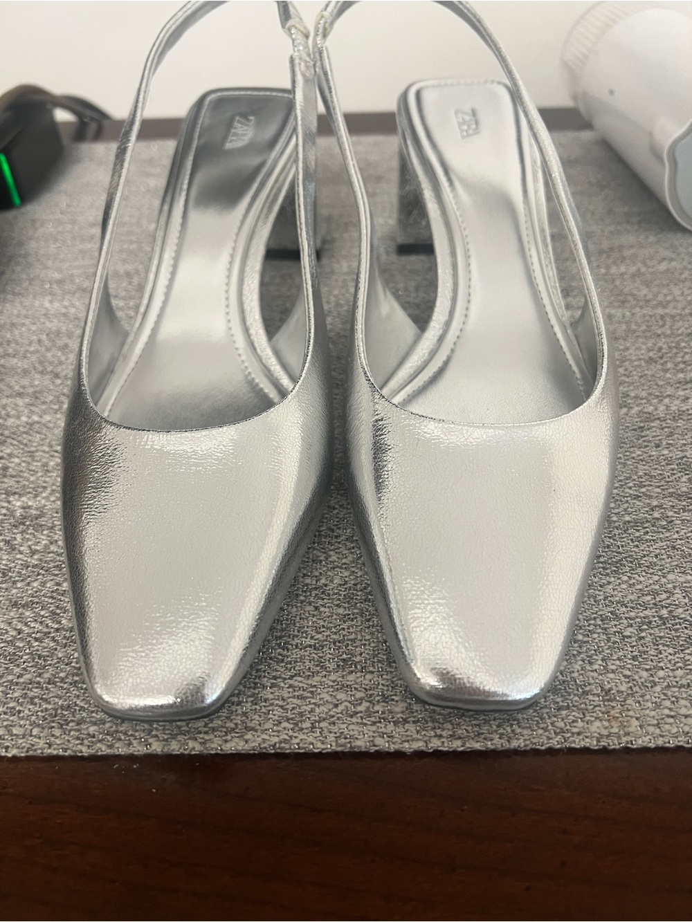 Zara Silver Slingback Block Heel Women's Shoe Size 8